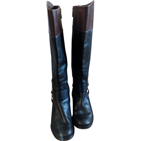 Michael Kors Leather Knee High Riding Boots Black Two Tone Side Zip Sz 6 ST14G - Picture 9 of 11